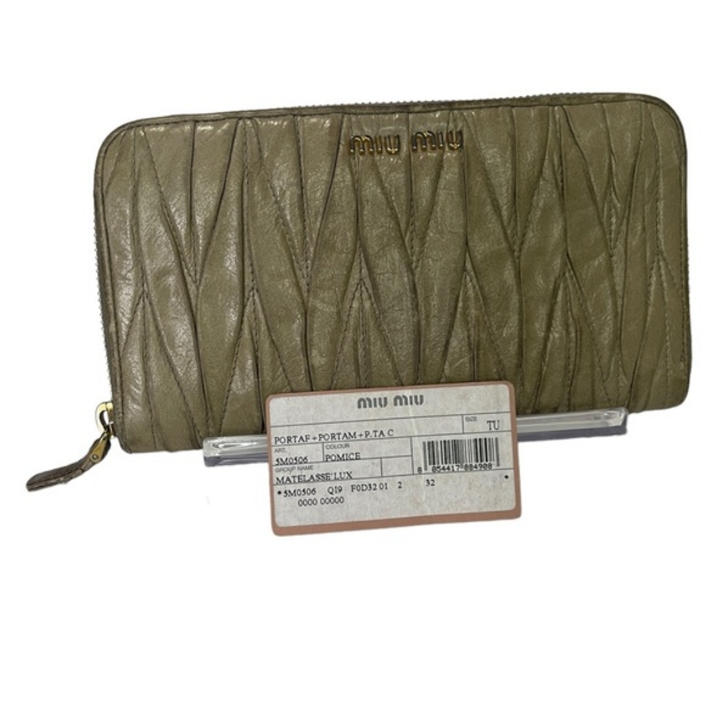 Authentic Miu Miu Matelasse Pomice Coloredtextured Zip Around Long Wallet